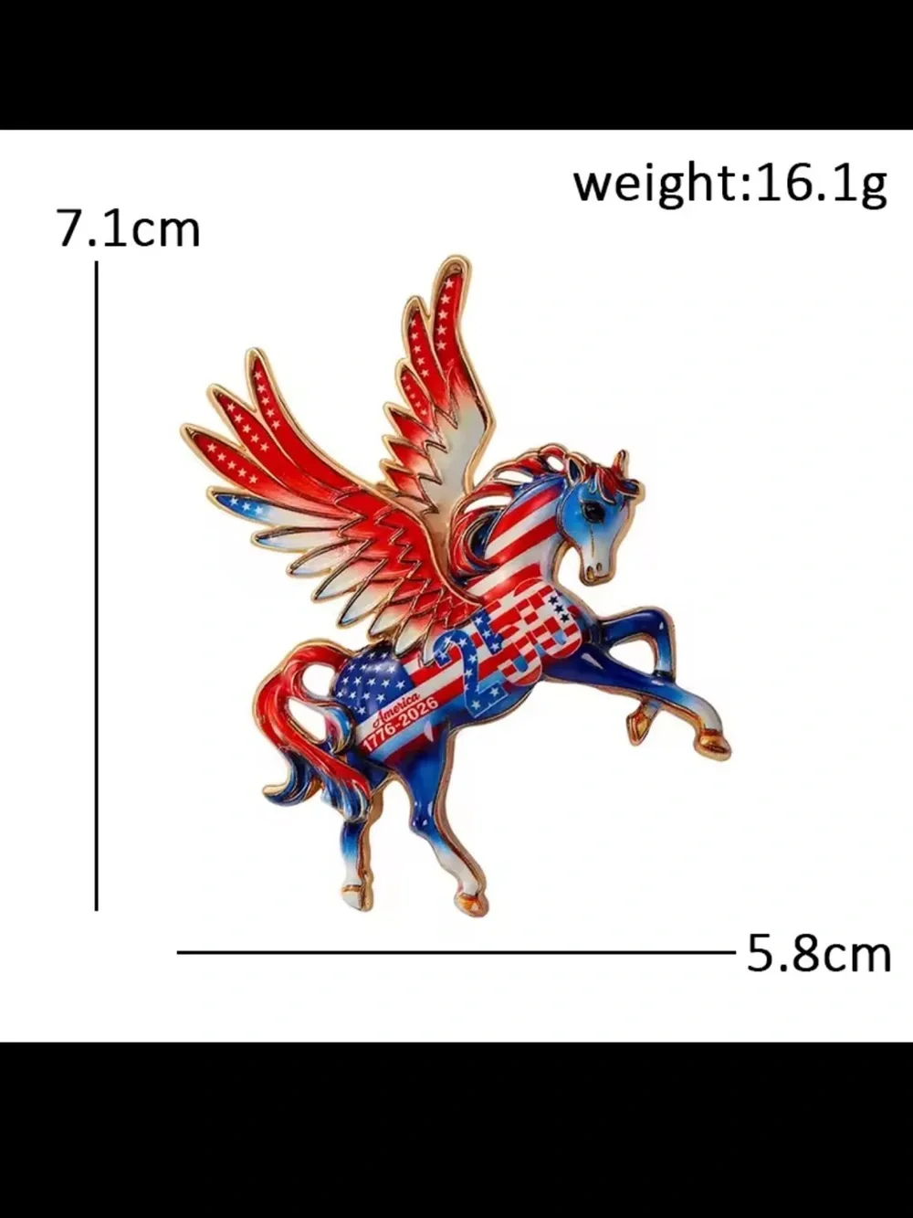 Patriotic Pegasus USA Flag 250 Brooch